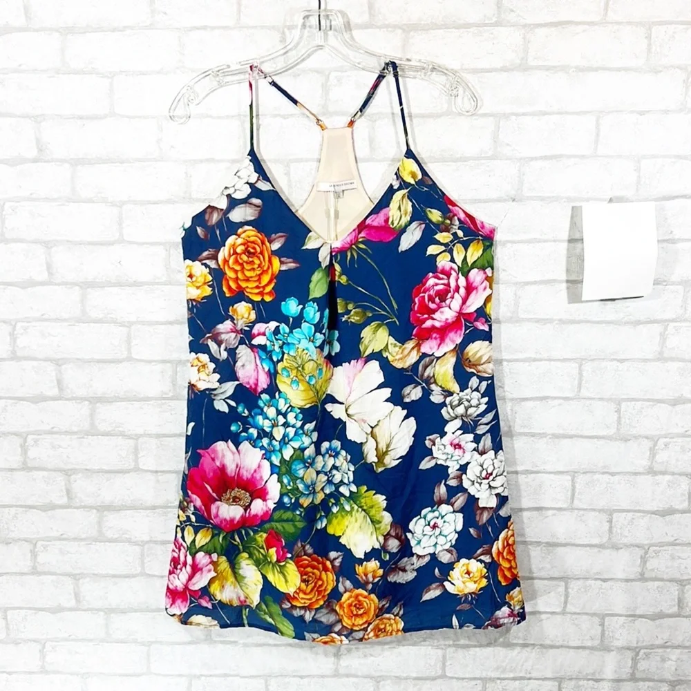 floral cami dress with plunging t shirt Laney Low Back Cami Strap Dress Watercolor Floral Print Pink